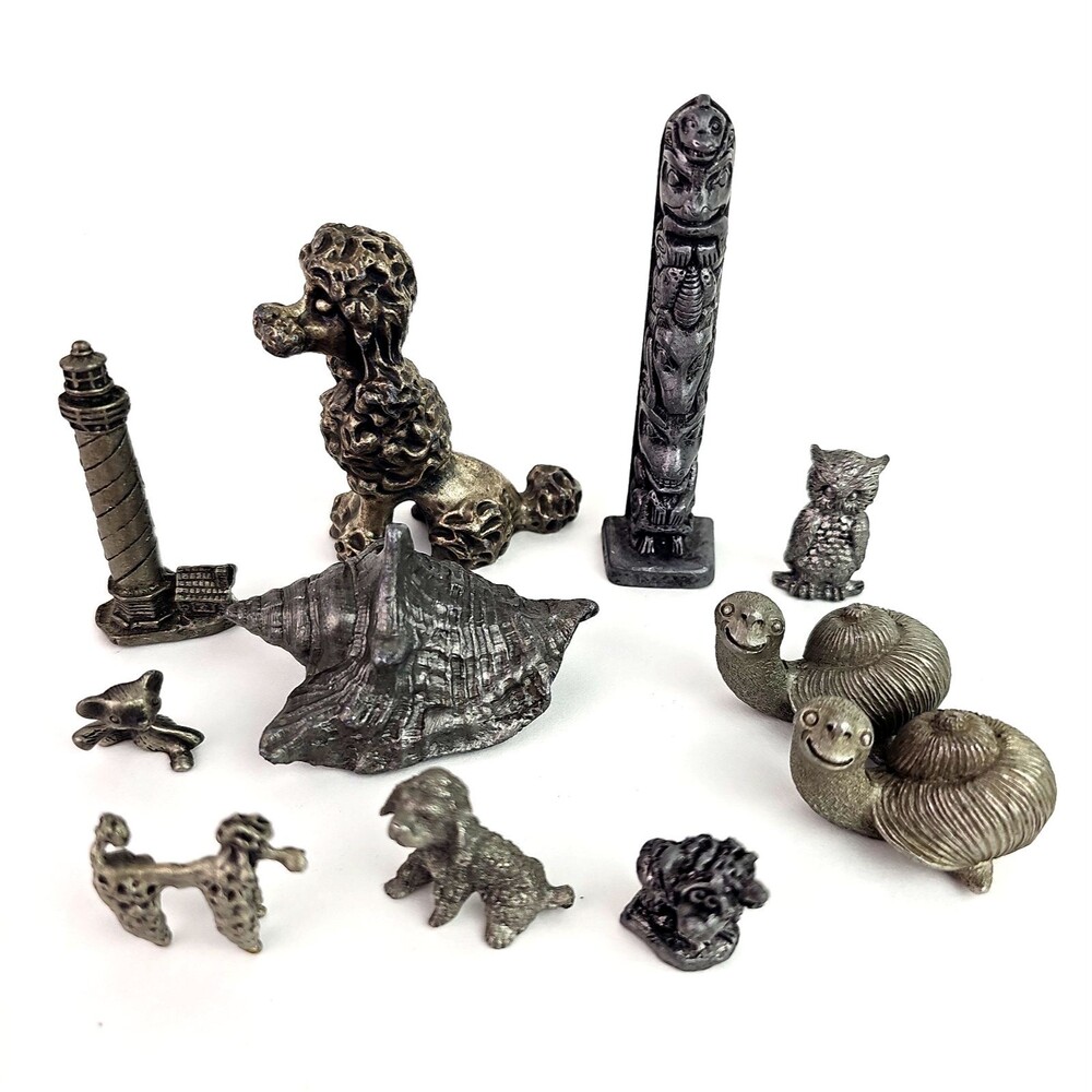 Pewter Figurines Lot Random Collection of 11 Various Animals Lighthouse Snails